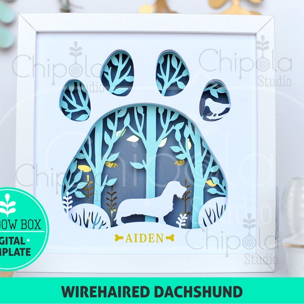 Wirehaired Dachshund Dog breed Shadow Box SVG, 3d papercut SVG, layered paper art template, scroll saw pattern, layered art with LED light Wirehaired Dachshund Dog breed Shadow Box SVG, 3d papercut SVG, layered paper art template, scroll saw pattern, layered art with LED light