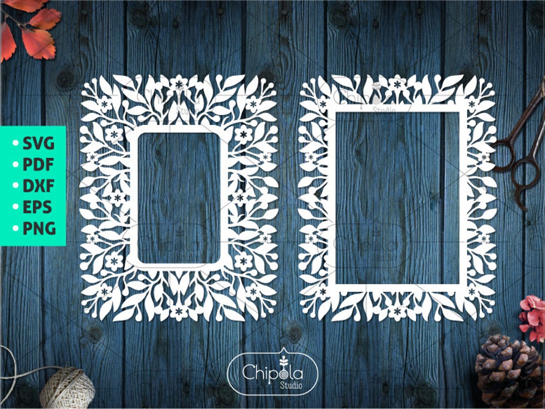 Rectangular Flowers Blank Frame SVG Set Cut File, Foliage Ornament SVG ...