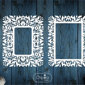 Moldura em branco de flores retangulares conjunto de arquivo de corte SVG, ornamento de folhagem SVG, círculo floral, moldura de corte de papel svg, modelo de corte, arquivo de corte vetorial