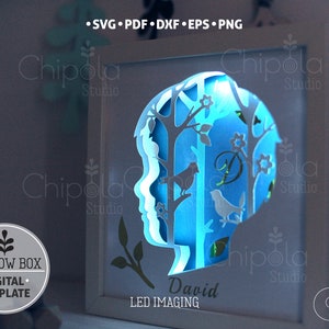 Boy portrait Shadow Box SVG, 3d papercut SVG, layered paper art template, scroll saw pattern, layered art with LED light, boy gift, Cricut image 7