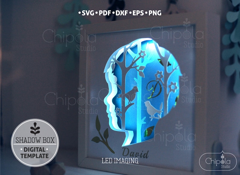 Boy portrait Shadow Box SVG, 3d papercut SVG, layered paper art template, scroll saw pattern, layered art with LED light, boy gift, Cricut image 7