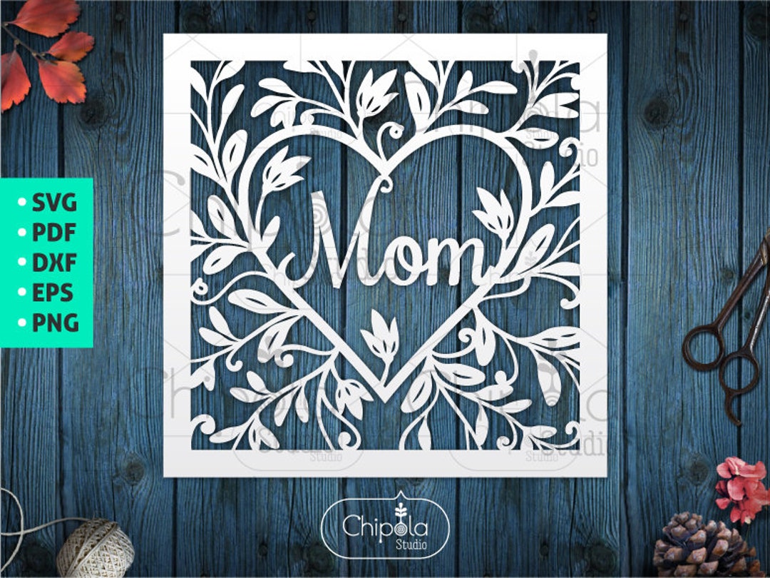 Mom Floral Heart Square SVG Vector Cut File, Mom Title Papercut, Mom ...