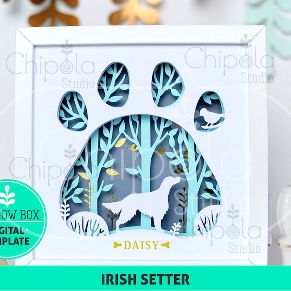 Irish Setter Dog breed Shadow Box SVG, 3d papercut SVG, layered paper art template, scroll saw pattern, gift layered art with LED light
