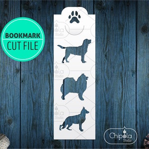 Marcador con perros SVG archivo de corte vectorial, corte de papel Labrador, grabado en madera de regalo amante de los perros, regalo para los amantes de los libros, plantilla de corte, Cricut, Silueta