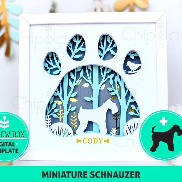 Miniature Schnauzer Dog breed Shadow Box SVG, 3d papercut SVG, layered paper art template, scroll saw pattern, with LED light, Cricut