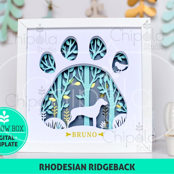 Rhodesian Ridgeback Dog breed Shadow Box SVG, 3d papercut SVG, layered paper art template, scroll saw pattern, art with LED light