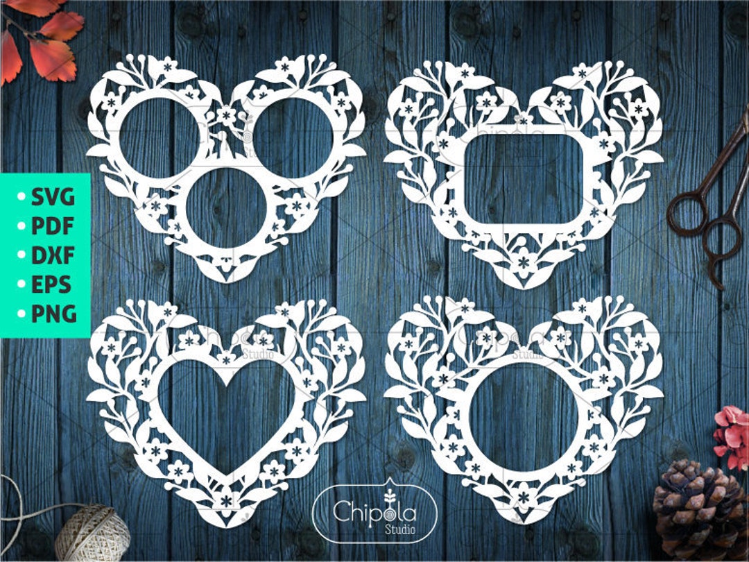 Heart Frame SVG Bundle Set Cut File, Valentine Ornament SVG, Floral ...