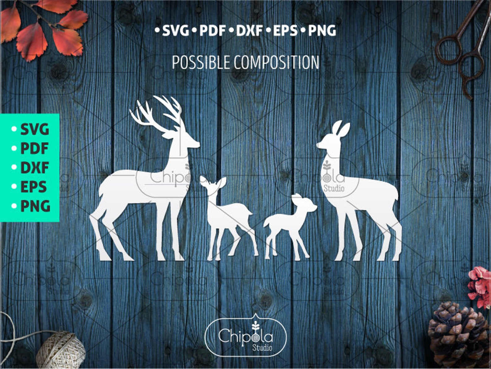 Deer Family Bundle SVG Set Vector Cut File, Deer Papercut, Elk, Buck ...