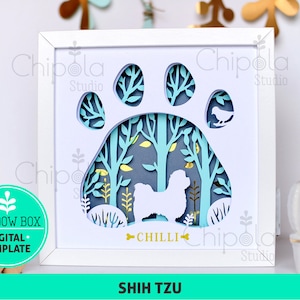 Shih Tzu Dog breed Shadow Box SVG, 3d papercut SVG, layered paper art template, scroll saw pattern,  gift layered art with LED light, Cricut