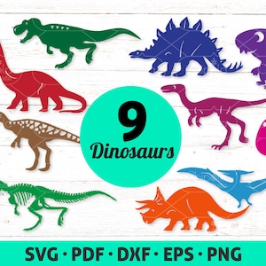 Arquivo de corte SVG de dinossauros, arquivo de corte SVG T-Rex, pacote de dinossauros, modelo digital de corte de papel dino svg, arquivo de corte svg de fantoches de sombra de dinossauros