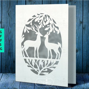 Deer Wedding Card SVG cut file, Bride and Groom Card vector template SVG, Floral card, wedding invitation stationary, romantic cut file
