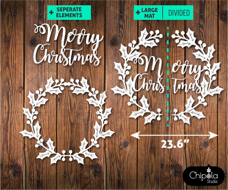 Download Christmas wreath Decoration SVG cut file holly leaves red ...