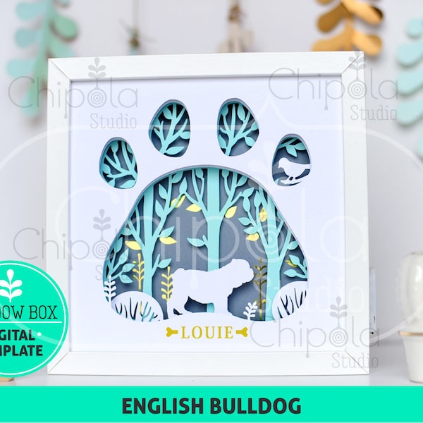 English Bulldog Dog breed Shadow Box SVG, 3d papercut SVG, layered paper art template, scroll saw pattern, gift layered art with LED light English Bulldog Dog breed Shadow Box SVG, 3d papercut SVG, layered paper art template, scroll saw pattern, gift layered art with LED light