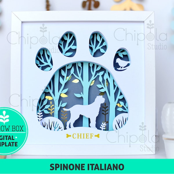 Spinone Italiano Dog breed Shadow Box SVG, 3d papercut SVG, layered paper art template, scroll saw pattern, gift layered art with LED light