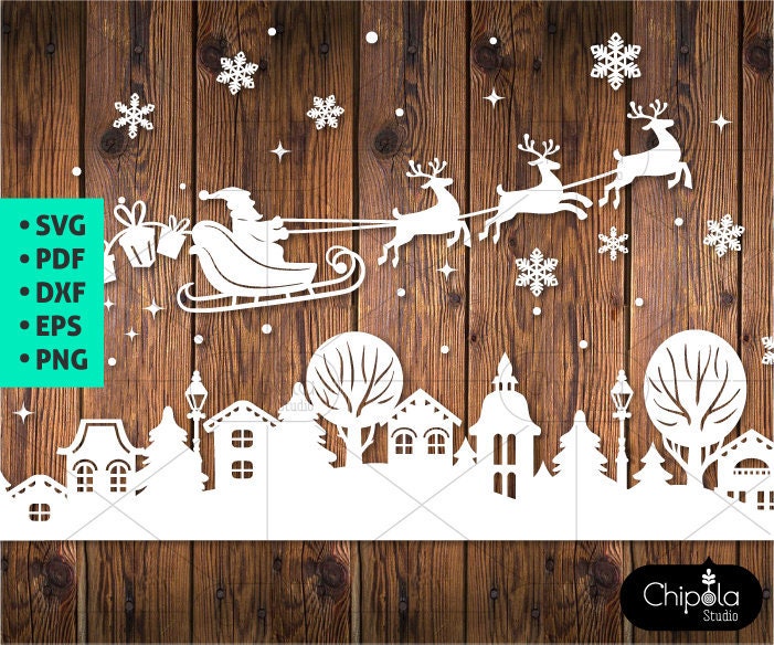 Christmas Town Decoration Svg Cut File Window Decoration Etsy