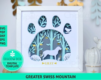 Greater Swiss Mountain Dog breed Shadow Box SVG, 3d papercut SVG, layered paper art template, scroll saw pattern, layered art with LED light