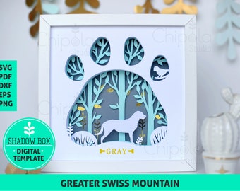 Greater Swiss Mountain Dog breed Shadow Box SVG, 3d papercut SVG, layered paper art template, scroll saw pattern, layered art with LED light