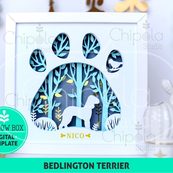 Bedlington Terrier Dog breed Shadow Box SVG, 3d papercut SVG, layered paper art template, scroll saw pattern, layered art with LED light Bedlington Terrier Dog breed Shadow Box SVG, 3d papercut SVG, layered paper art template, scroll saw pattern, layered art with LED light