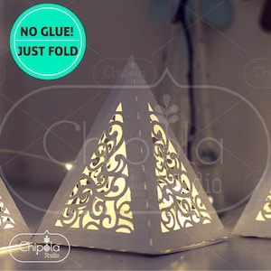 Decorazione centrotavola SVG, Lanterna piramidale 3D, modello di carta in stile marocchino orientale, arredamento da tavola di nozze Luminary, Cricut, Silhouette