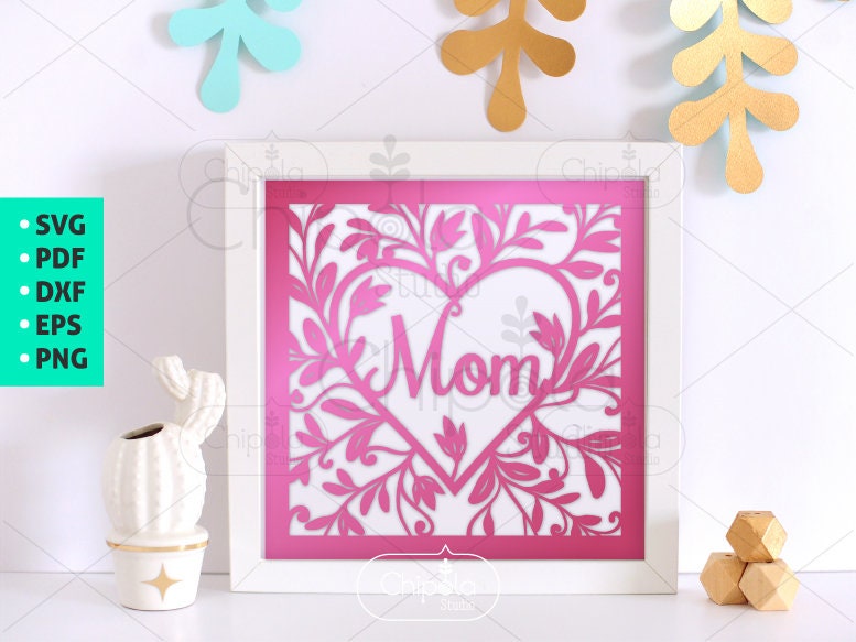 Mom Floral Heart Square SVG Vector Cut File, Mom Title Papercut, Mom ...