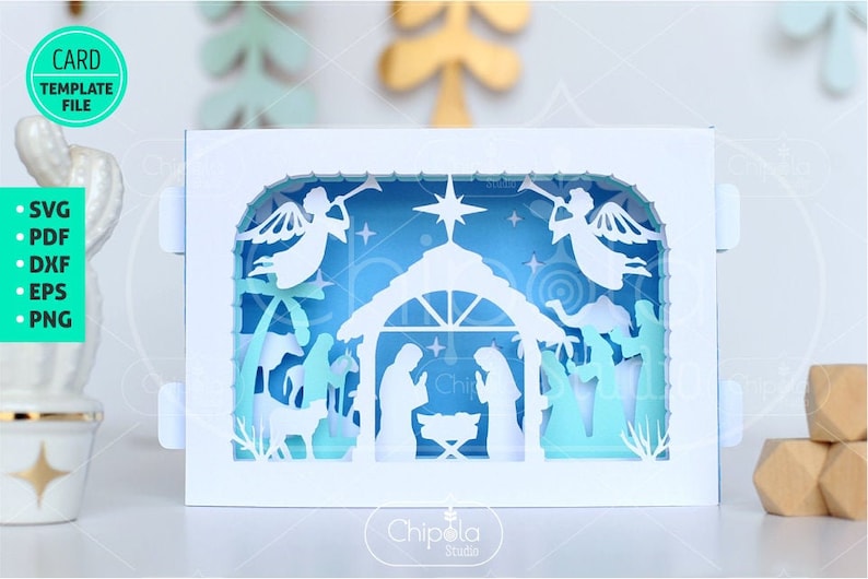 Nativity Christmas 3D Card SVG, 3d SVG, pop up Christmas Card, Papercut Card, tunnel card, layered card template, layered card 