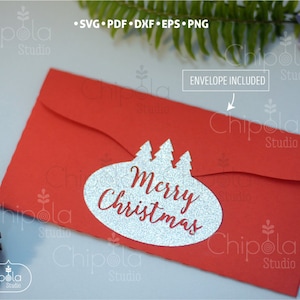 Carte de Noël trois volets + enveloppe SVG, modèle de carte hiver SVG, fichier d'invitation de Noël, carte Papercut, bonhomme de neige, Silhouette, Cricut image 6