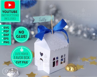 Boîte cadeau cadeau maison SVG, modèle en papier 3D modèle cube de bonbons, boîte de cadeaux du nouvel an, maison en pain d'épice, boîte de faveur de mariage, boîte-cadeau
