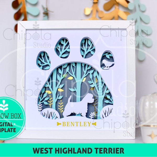 West Highland Terrier Dog breed Shadow Box SVG, 3d papercut SVG, layered paper art template, scroll saw pattern, layered art with LED light