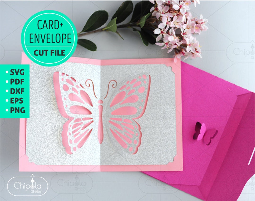 Carte papillon avec modèle SVG d'enveloppe, fichier de coupe de carte  papillons, papeterie d'invitation d'anniversaire pop-up, carte de voeux  pop-up vectorielle -  France