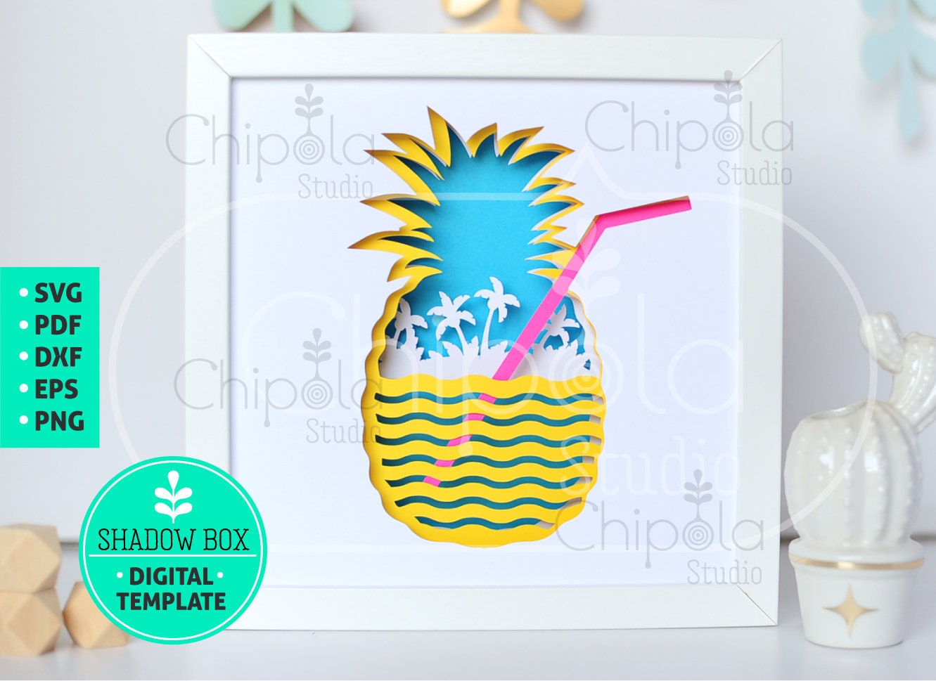 Pineapple Shadow Box SVG, 3d Papercut SVG, Layered Paper Art Template ...