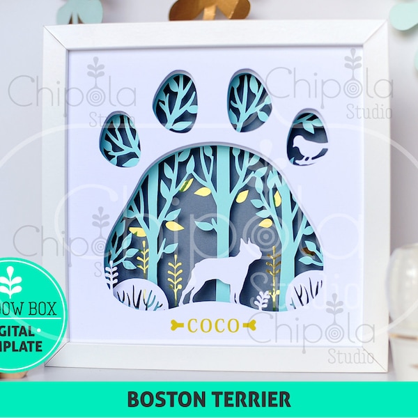 Boston Terrier Dog breed Shadow Box SVG, 3d papercut SVG, layered paper art template, scroll saw pattern, gift layered art with LED light Boston Terrier Dog breed Shadow Box SVG, 3d papercut SVG, layered paper art template, scroll saw pattern, gift layered art with LED light