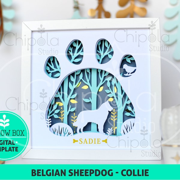 Belgian Sheepdog/ Collie Dog breed Shadow Box SVG, 3d papercut SVG, layered paper art template, scroll saw pattern, art with LED light