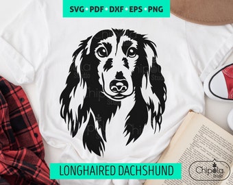 Longhaired Dachshund SVG portrait vector cut file, papercut, dog lovers, dog cut template, SVG file, dog t-shirt, Cricut, Silhouette