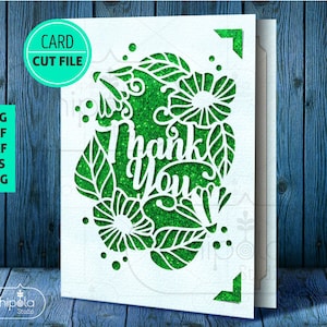 Modello SVG carta di ringraziamento, file di taglio carta fiori, carta floreale, biglietto di auguri vettoriale tagliato carta, Cricut, Silhouette Cameo, busta inclusa