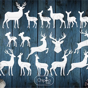 Deer Family Bundle SVG set vector cut file, deer papercut, elk, buck, deer head, cut template, deer jump, baby deer  Cricut, Silhouette