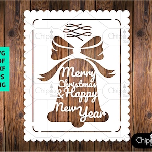 Christmas Bell SVG cut file, Christmas Decoration SVG, Christmas card template, Paper cut digital template, cut files template, typography