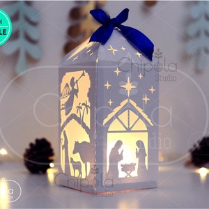 Christmas Lantern decoration SVG, Nativity Lantern, luminary LED template Download, centerpiece table decoration, Silhouette, Cricut, laser