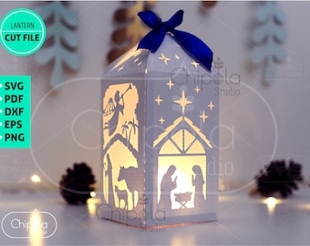 Weihnachten Laterne Dekoration SVG, Krippenlaterne, Leuchte LED Vorlage Download, Herzstück Tischdekoration, Silhouette, Cricut, Laser