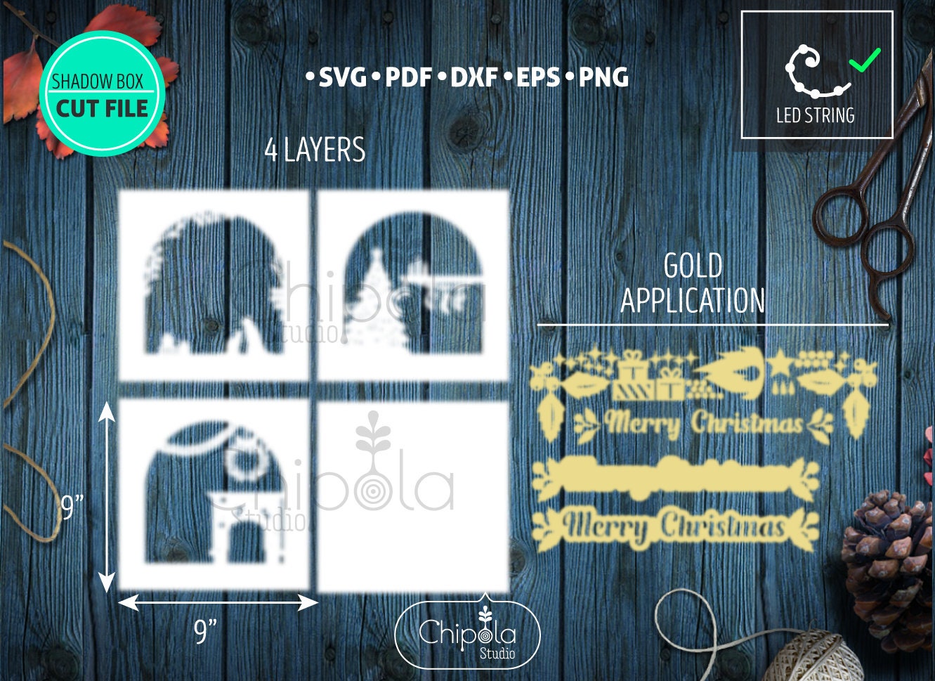 Christmas Scene Shadow Box SVG, Tree and Fireplace 3d Papercut, Layered ...