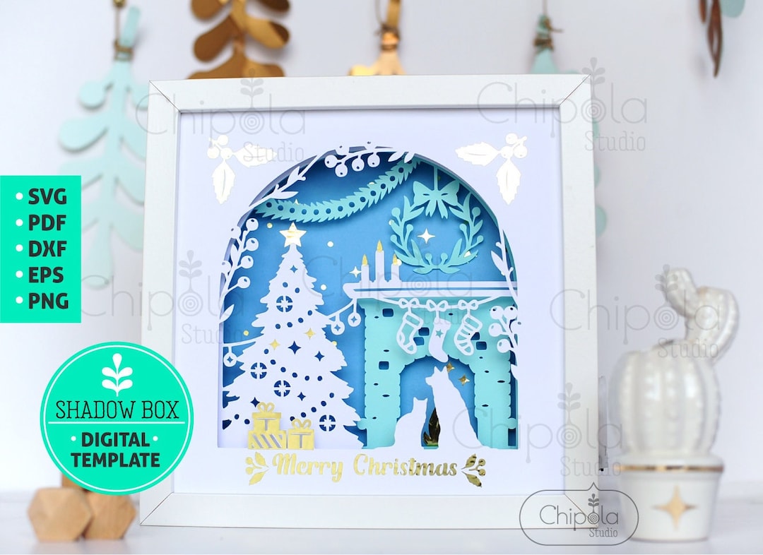 Christmas Scene Shadow Box SVG, Tree and Fireplace 3d Papercut, Layered ...