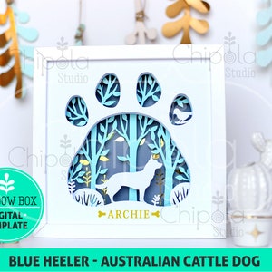 Blue Heeler / Australian Cattle Dog Rasa psa Shadow Box SVG, wycinanka 3D SVG, szablon sztuki papierowej warstwowej, wzór wyrzynarki, światło LED