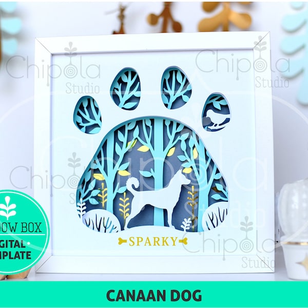Canaan Dog breed Shadow Box SVG, 3d papercut SVG, layered paper art template, scroll saw pattern, gift layered art with LED light, Cricut
