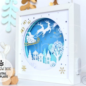 Santa Sleigh Shadow Box SVG, christmas winter 3d papercut SVG, layered paper art template with LED light, New Year, Cricut, Silhouette files image 4