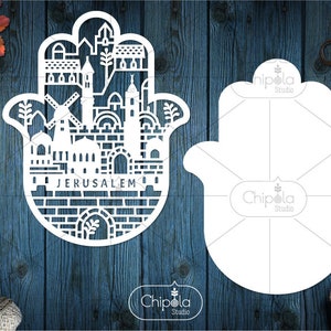 Jerusalem Hamsa SVG vector cut file, luck amulet chamsa hand papercut, judaica template, scroll saw template, wood cut, Cricut, Silhouette