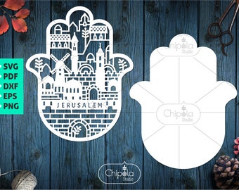 Jerusalem Hamsa SVG vector cut file, luck amulet chamsa hand papercut, judaica template, scroll saw template, wood cut, Cricut, Silhouette