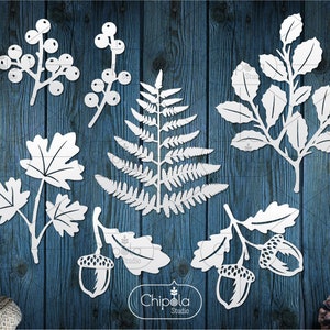 7 Waldzweige und Blätter Set Bundle SVG-Schnittdatei, botanische Vorlage SVG-Set, Zweige Papercut, Vinyl, Aufkleber, Cricut, Silhouette