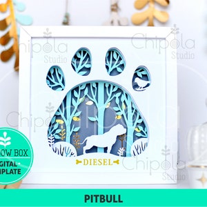 Pitbull Dog breed Shadow Box SVG, 3d papercut SVG, layered paper art template, scroll saw pattern,  gift layered art with LED light, Cricut