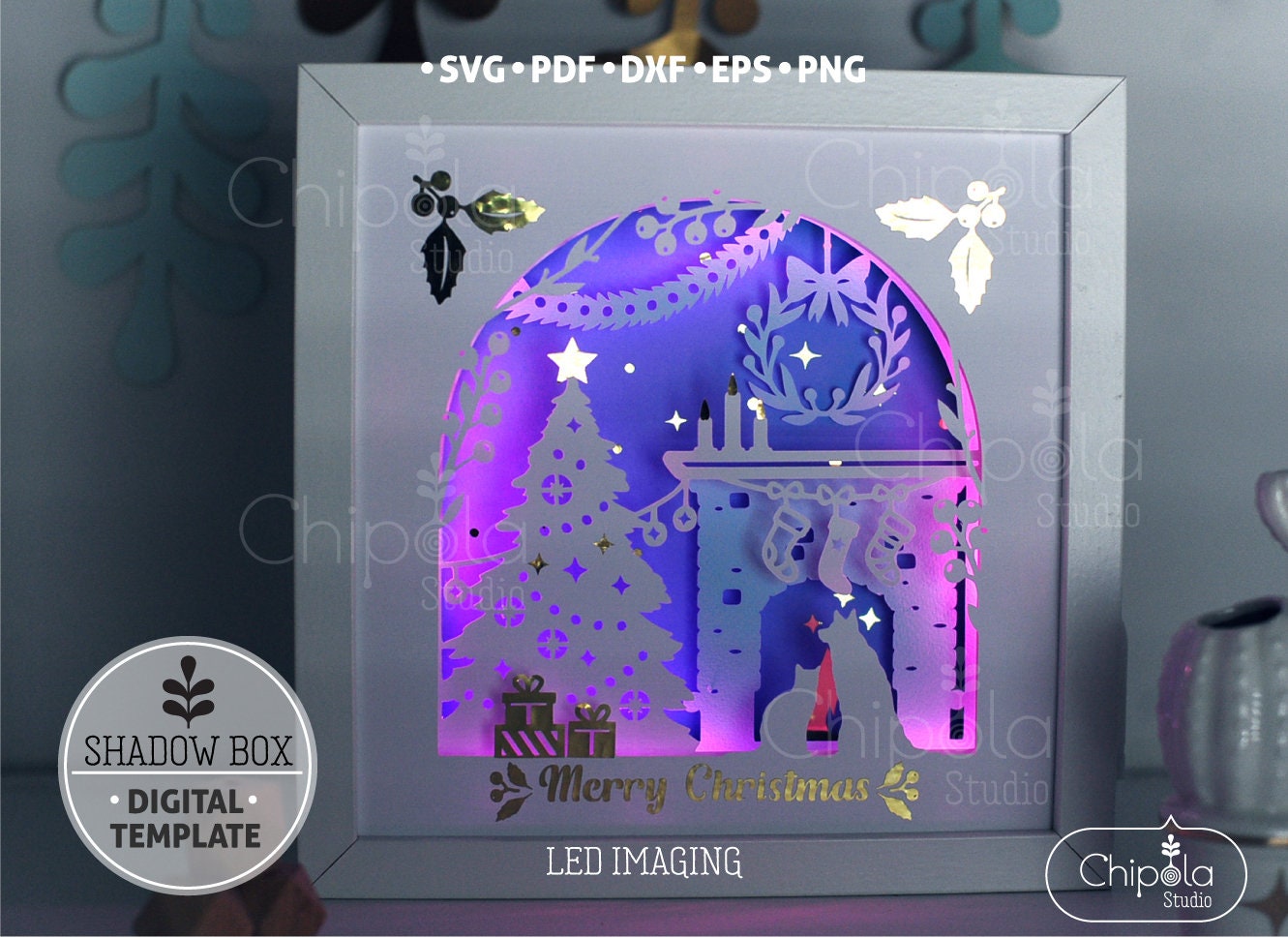 Christmas Scene Shadow Box SVG, Tree and Fireplace 3d Papercut, Layered ...