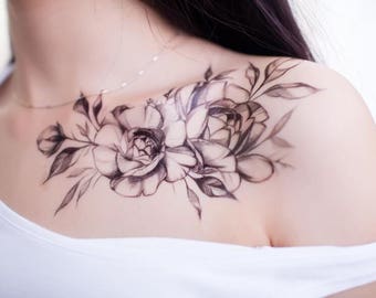 Classical Rose/ Peony Flower Temporary Tattoo- Tattoo Sticker