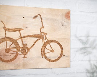 Recycled bike engraved wooden sign